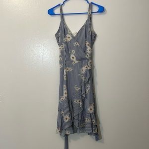 Secret blue stripes and floral small flowy dress cami zipper back 95% cotton NWT